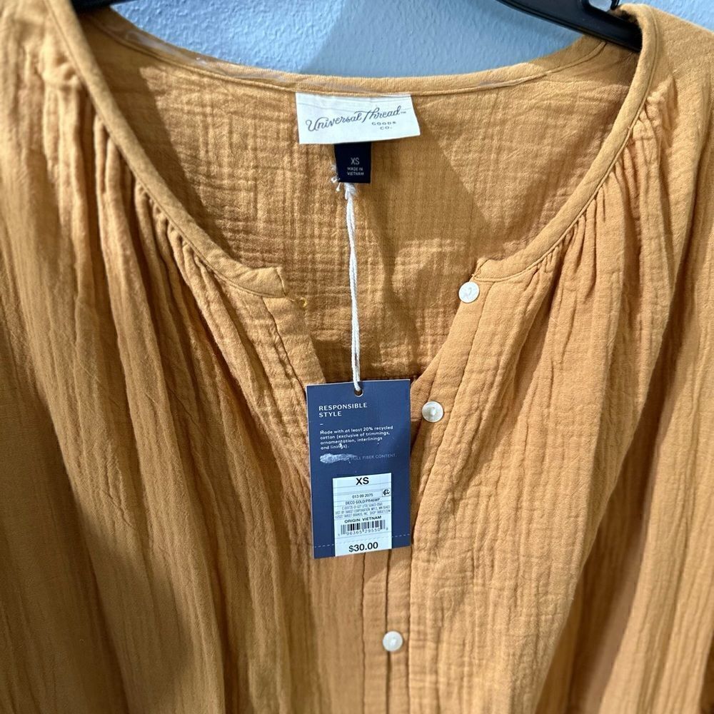 Universal Thread Long sleeve Shirtdress Tie front Pockets Midi Gold NWT XS or S - Picture 9 of 12